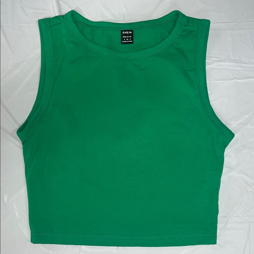 NWOT: SHEIN Vibrant Kelly Green Crew Neck Crop Top Tank Small